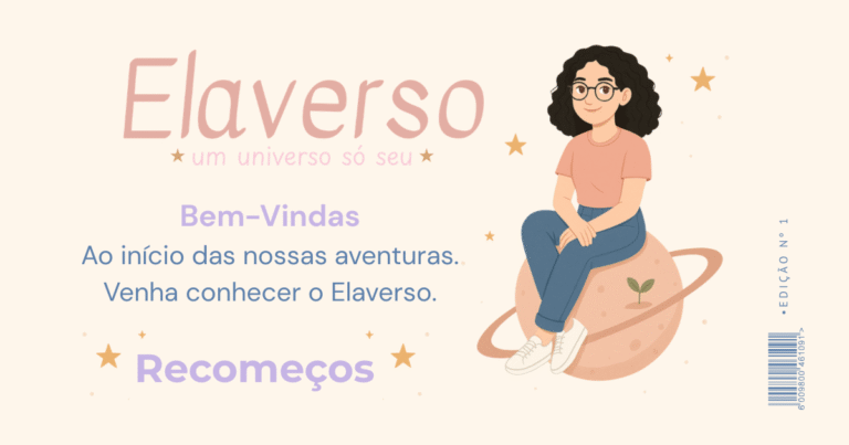 Bonequinha sentada em um planeta e nome do blog, com boas vindas